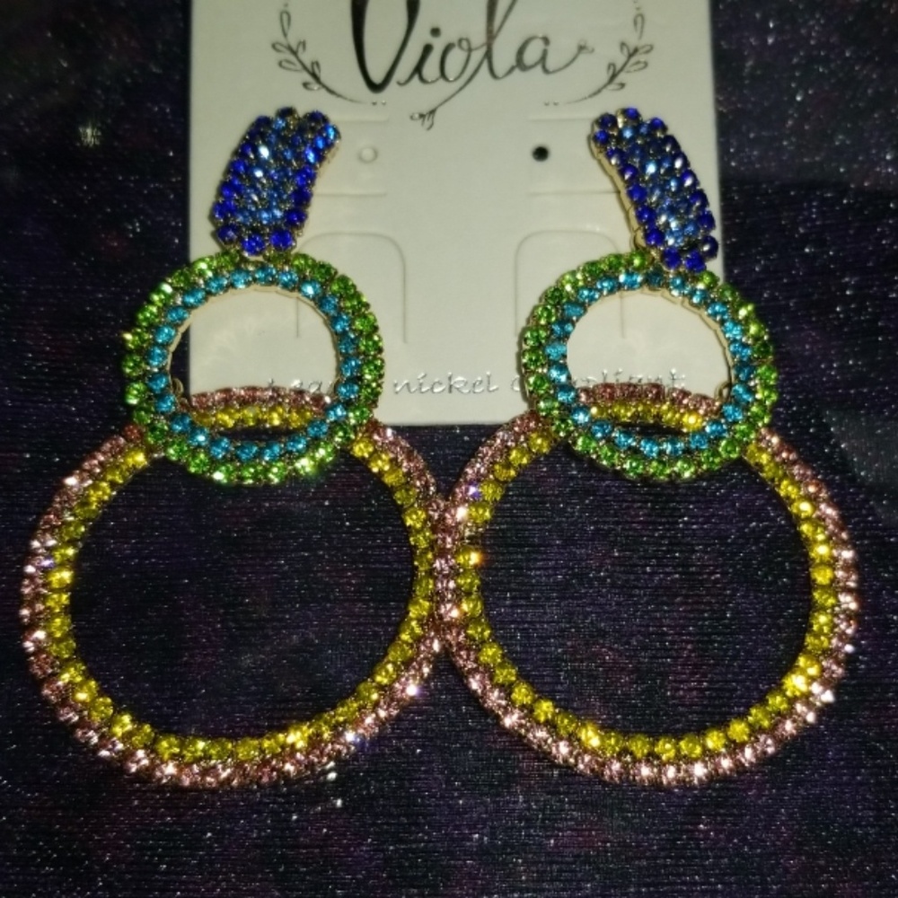 Custom Multi Color Rhinestone Earrings - Picture 2 of 5